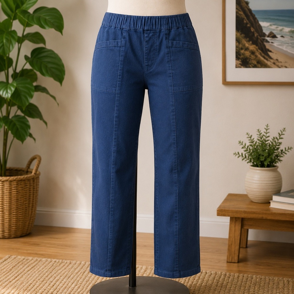 Susan Graver Jeans Women 14 Blue Bootcut Pull On Elastic Waist Denim Pants‎